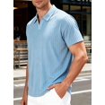 thumbnail image 6 of Mens Casual Shirt Summer Short Sleeve Vacation Button Beach Knit Stretchy Golf Shirts Light Blue S, 6 of 7