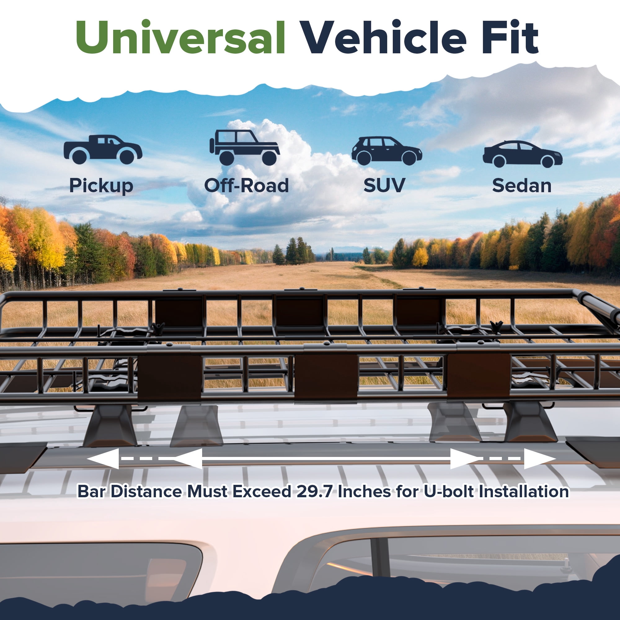 ARKSEN 54 x 39 x 5 Inch Upgrade Universal Roof Rack with Waterproof Bag, Cargo Net&2 Ratchet Straps - 150Lbs Capacity Heavy Duty Cargo Carrier with Extension for Car, SUV & Pickup