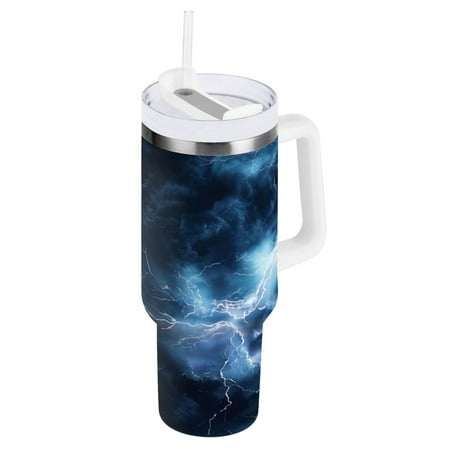 

40 Oz Car Handle Water Cup 10.8x3.85 Inch Stainless Steel Water Cup With Handle Water Cup Car Water Cup Travel Coffee Cup Blue Lightning