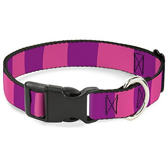 Buckle-Down Cheshire Cat Stripe Pink Purple Disney Breakaway Plastic Clip Collar, Narrow-Large