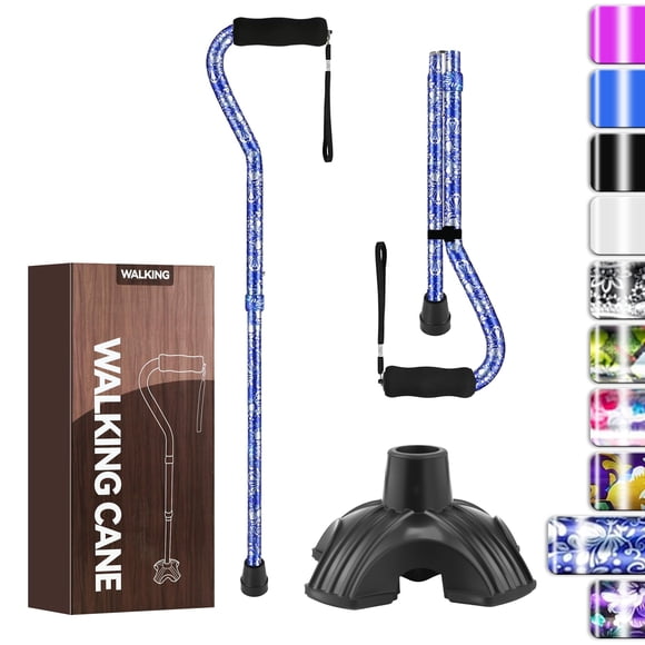 Bastón plegable ligero para mujeres y hombres, con mango descentrado, ajustable para personas mayores, movilidad y equilibrio, base pequeña, 81-94 cm, diseño de flor