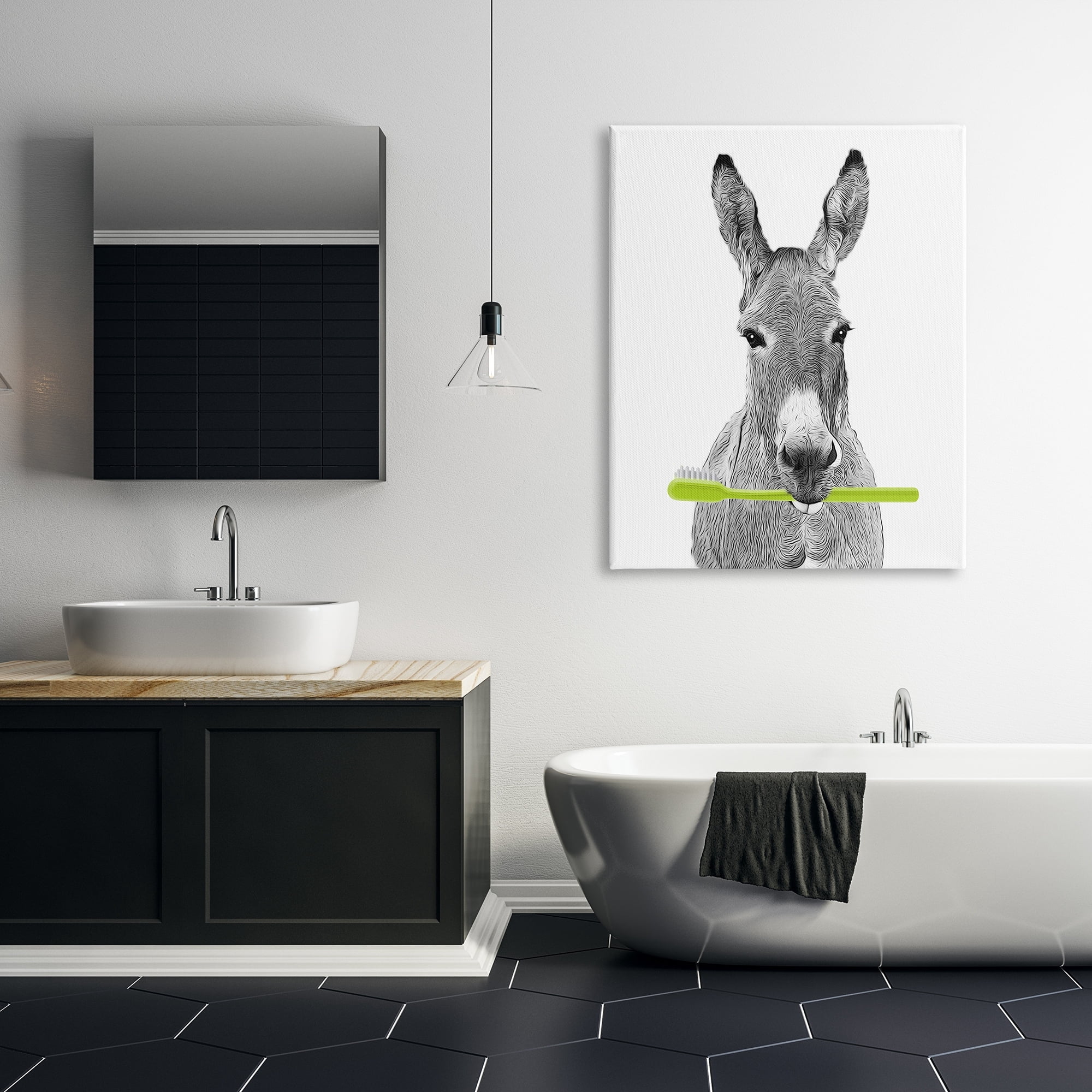 Stupell Industries Donkey Toothbrush Funny Animal Animals & Insects Painting Gallery Wrapped Canvas Print Wall Art