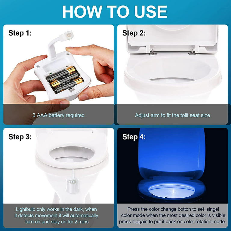 Namotu 1 Pieces Toilet Night Light 8-Color Motion Sensor LED Night Lights Activated Detection Toilet Bowl LED Light for Bathroom Washroom Light Detection