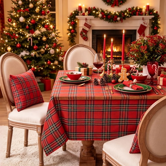 Christmas Checkered Tablecloth Rectangle,Red Buffalo Plaid Polyester Gingham, Farmhouse Holiday Table Decor 54 x 80 Inch