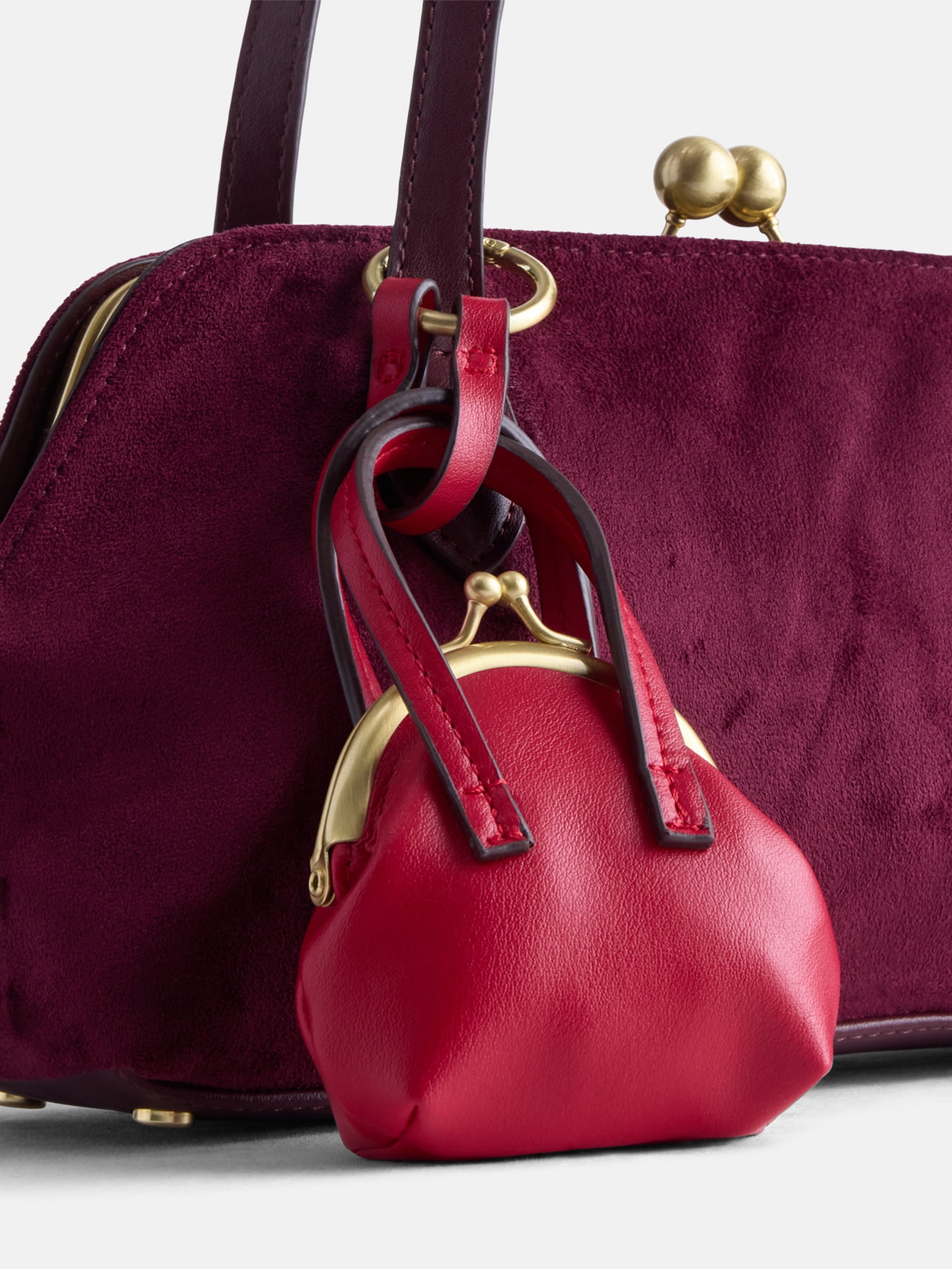 Free Assembly Women's Faux Suede Shoulder Bag with Mini Bag Charm, Deep Chianti