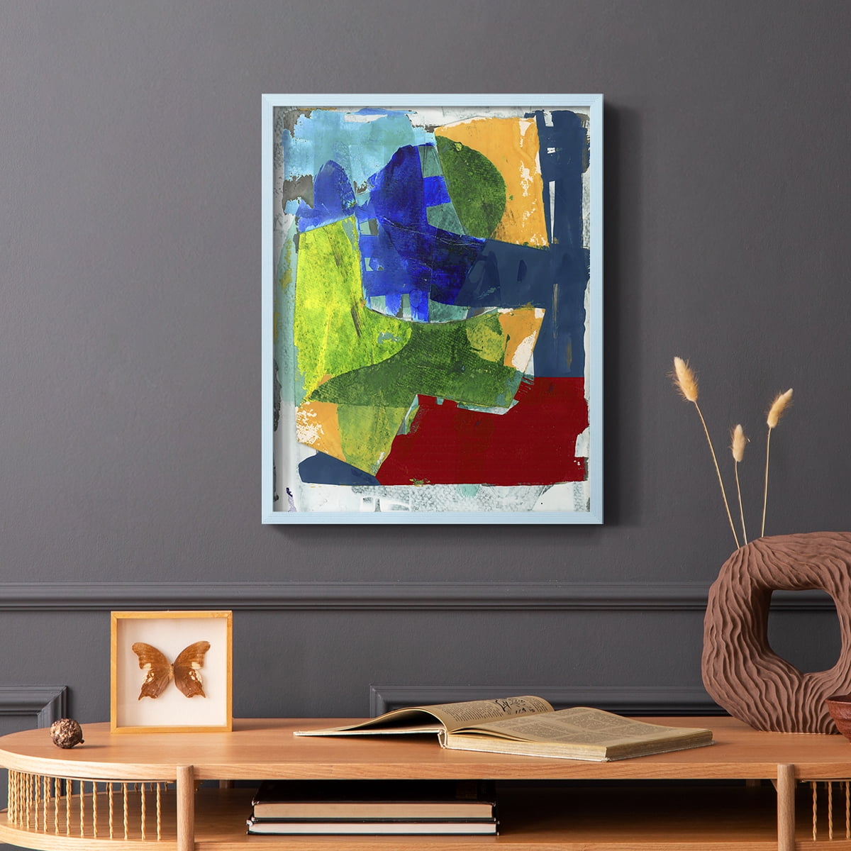 Brights Strokes II Framed Print in Blue Solid Wood Framed Print No Nail Hanging