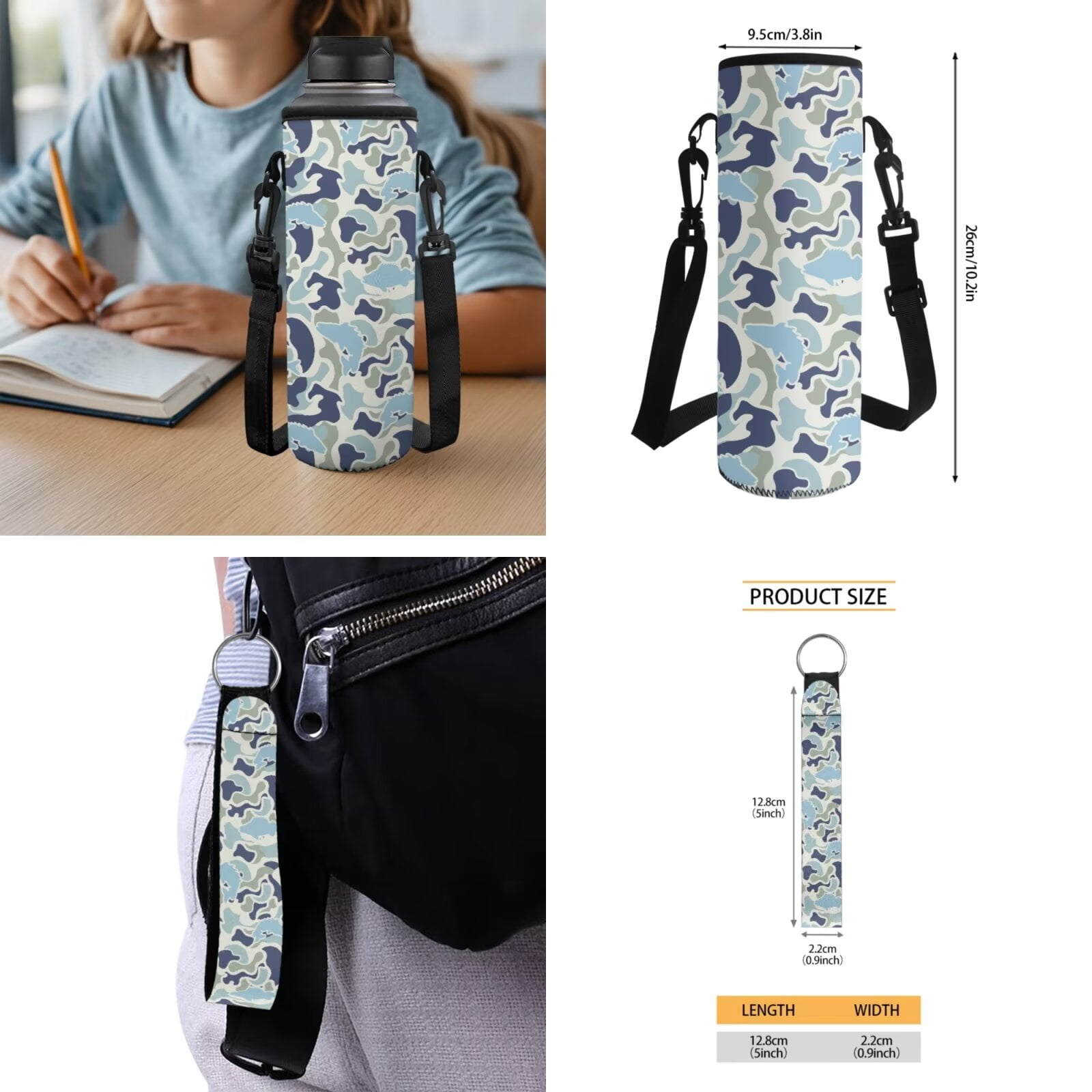 Pzuqiu Fish Camouflage Backpack for Girls 5 Piece School Bookbag with Lunch Bag Lightweight School Bag for Girls 10-12 Elementary Backpack with Water Bottle Holder Pencil Box