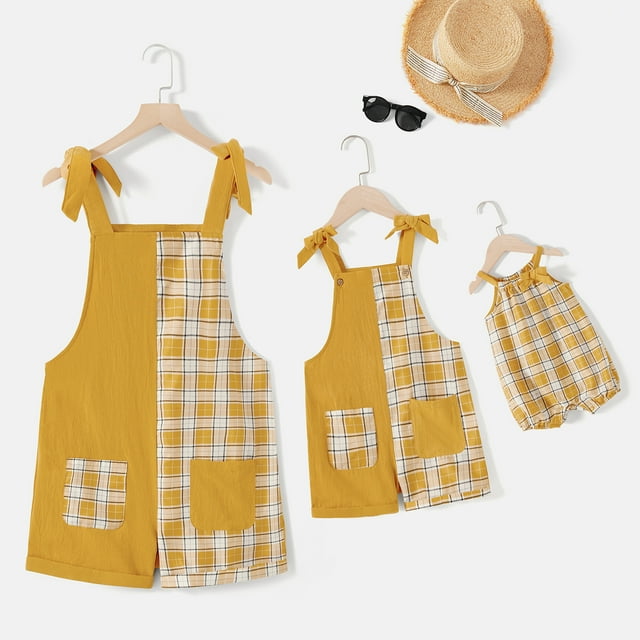 PatPat Ensembles Assortis pour la Famille en Coton, T-shirts à Manches Courtes à Blocs de Couleur et Robes à Épaules Dénudées à Imprimé Floral avec Ceinture