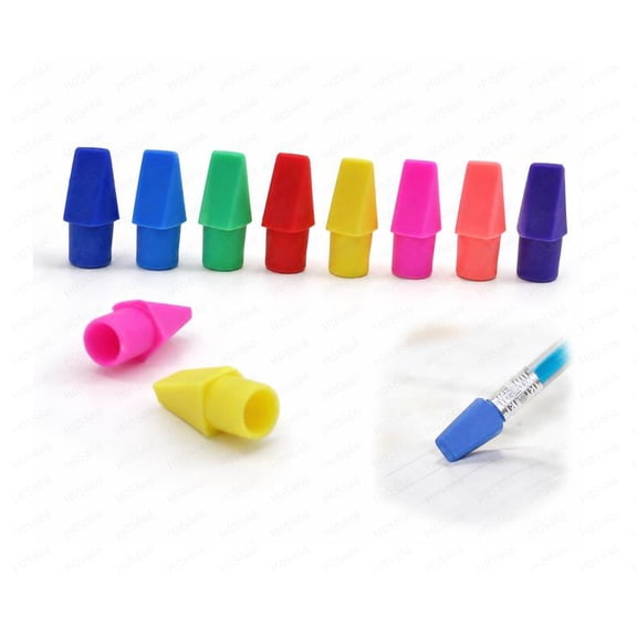 Pencil Cap Erasers, 20 Count – Assorted Colors, Smudge-Free, Fits #2 Pencils