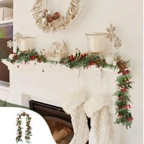 Tyidzon Artificial Christmas Garlands 5.9Ft Faux Hanging Winter Vines Red Berries Holly Leaves with Pine Cones Pine Needle Cedar Greenery Ivy Christmas Holiday Party Home Indoor Outdoor Decor