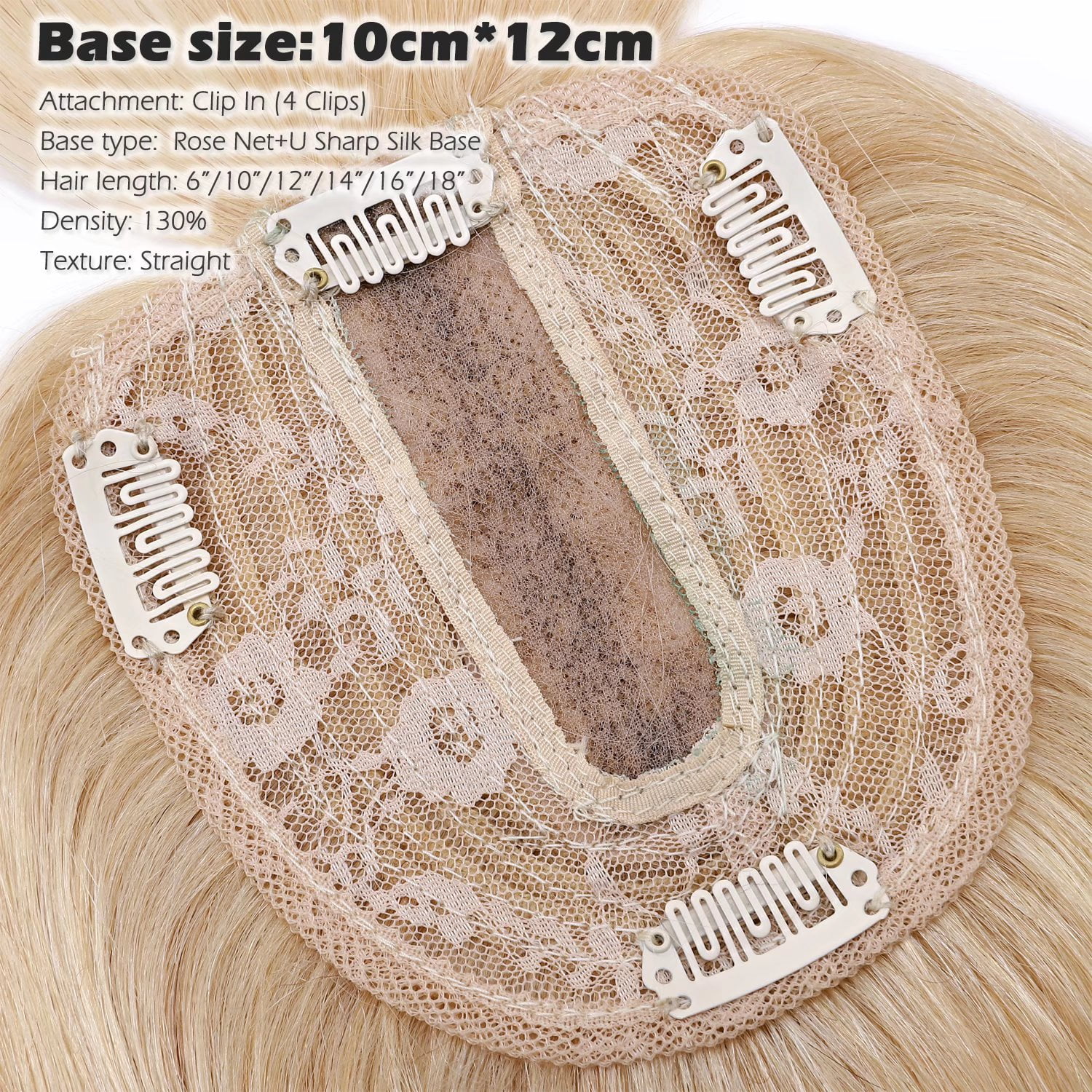 Benehair Clip In Remy Human Hair Extensions Silk Base Topper Hairpiece With Bangs Toupee Wig for Women Hair Loss 4 clips Blonde