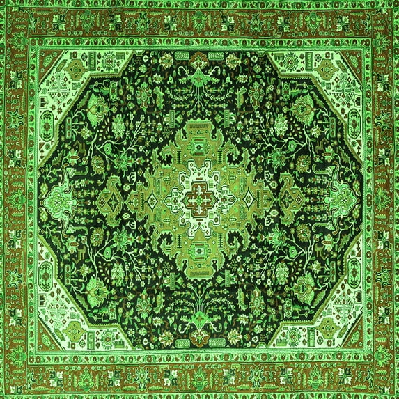 Ahgly Company Indoor Square Medallion Green Traditional Area Rugs, 5' Square