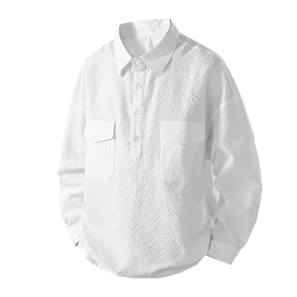 pstuiky Camisas casuales de manga larga para hombre, Camisa informal de manga larga con solapa y botones de color sólido para hombre. camisetas de hombre xl