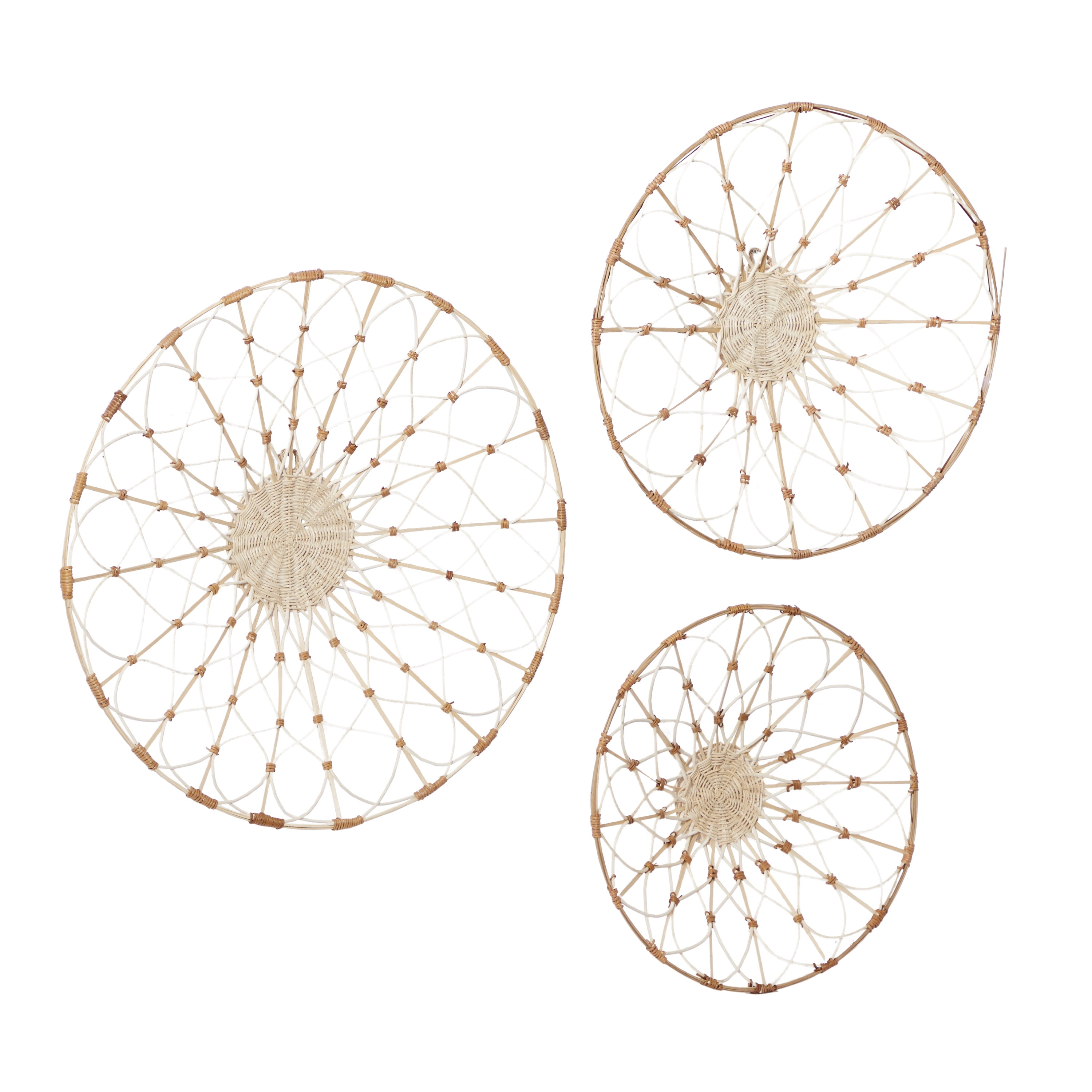 DecMode Brown Dried Plant Basket Plate Wall Decor (3 Count)