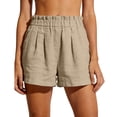 thumbnail image 6 of Nmnitkp Shorts for Women High Waisted Linen Blend Shorts, Lightweight Breathable Pleated Summer Casual Shorts with Pockets, Elastic Back Waist for Beach Vacation & Daily Wear Khaki,S, 6 of 9