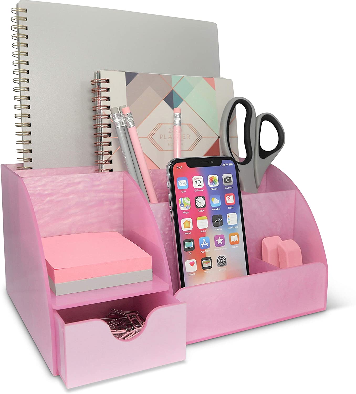 Pink Desk Organizer Acrylic For Home Office and School Supplies And Accessories