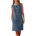 thumbnail image 4 of Kctiaxy Summer Dresses for Women Sleeveless Solid Color Button Dresses Casual Crew Neck Comfy Sundresses with Pockets, 4 of 9