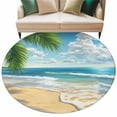 thumbnail image 2 of Summer Beach 8ft Round Rug, Coastal Ocean Tropical Palm Trees Non-Skid Rubber Backing Large Area Rugs - Living Room Bedroom Home Office, Indoor Floor Mat Carpets Washable Rug, 2 of 9
