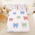 thumbnail image 3 of spefrowx Dreamy Green Bow Bed Sheets for Kids, Cartoon Ribbon Style Full Size Sheets, 4-Piece, 1 Flat Sheet, 1 Fitted Sheet and 2 Pillowcases, 3 of 6