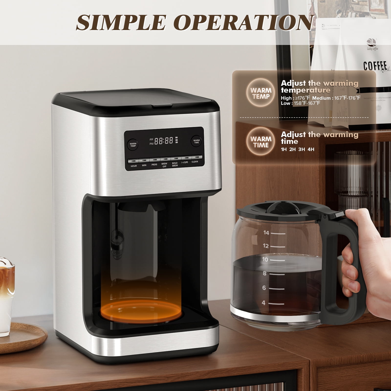 Havato 14-Cup Drip Coffee Maker, Stylish and Compact Coffee Machine for Home/Kitchen/Coffee Shop,Silver