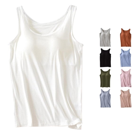 Trendfront Womens Tank Tops With Built In Bra Scoop Neck Sleeveless Solid Color Loose Fit Casual Summer Basic Layering Camisole Tops