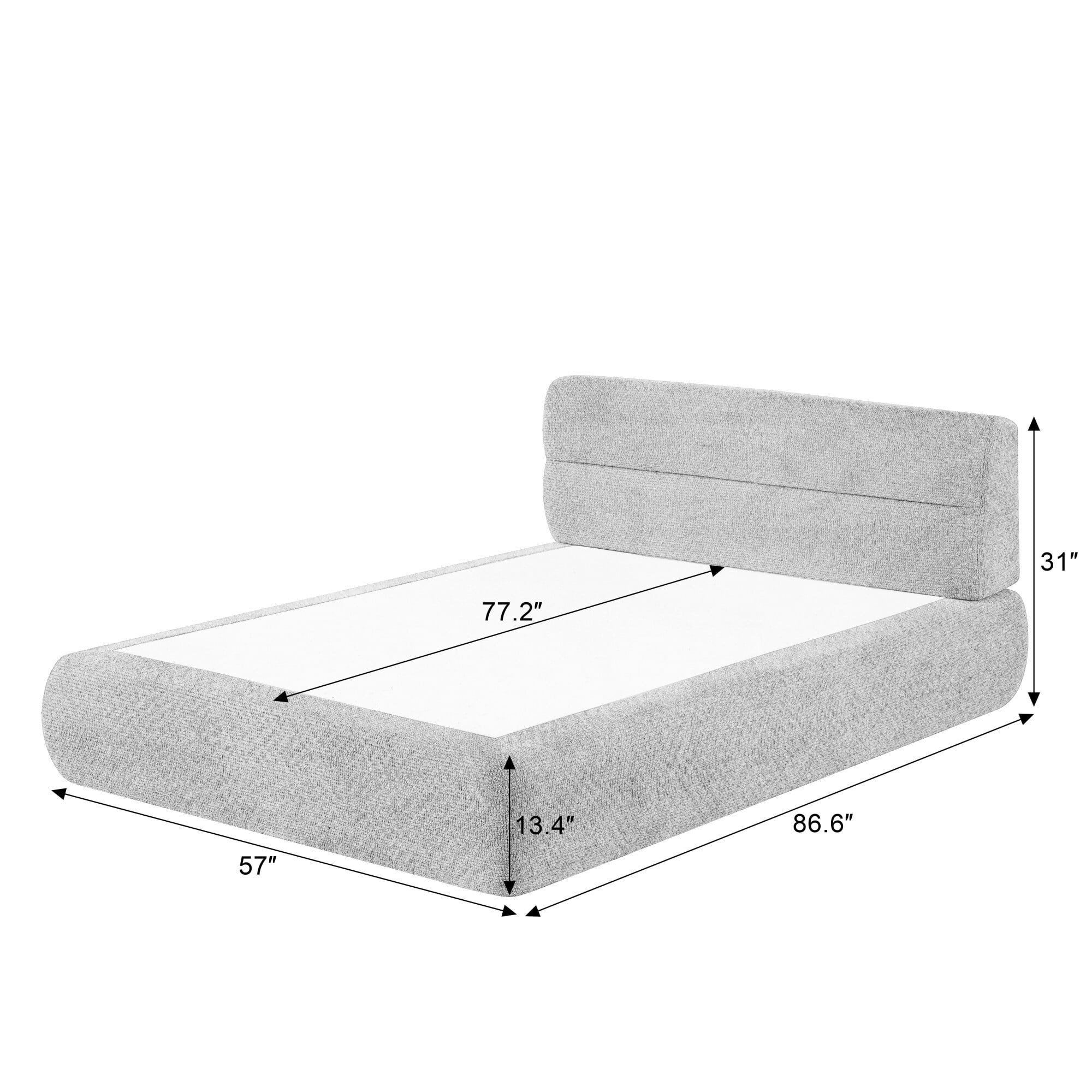 DEALTOPS Modern Upholstered Chenille Bed, Compressed Platform Bed with Spring Support, No Assembly, Beige