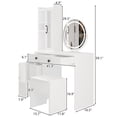 thumbnail image 4 of SYTHERS Makeup Vanity Desk Set, Complete Vanity Table Set with Side Cabinet, LED Mirror, Power Outlets, and Dressing Table Stool, White, 4 of 6