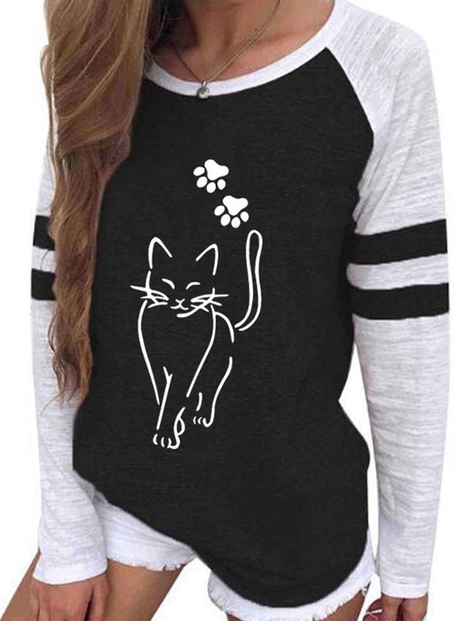 cat print raglan sleeve pullover