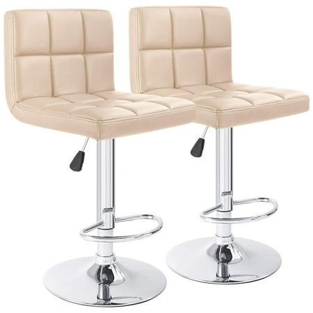 Lacoo Adjustable Armless Swivel Bar Stools with PU Leather, Set of Two in Khaki