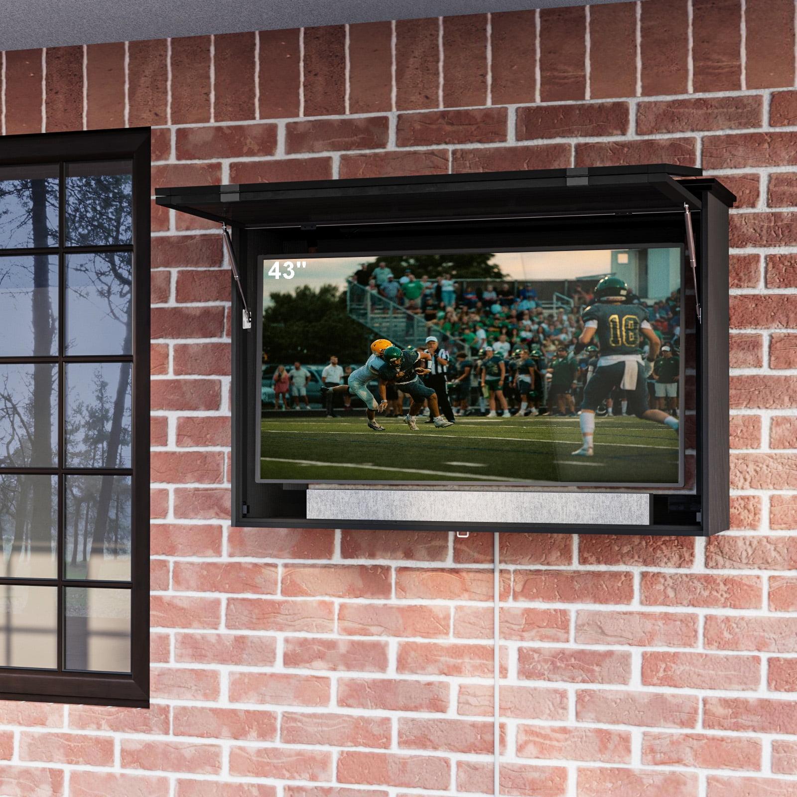 GDLF Outdoor TV Enclosure, 43-Inch Solid Wood Weatherproof TV Cover with Heavy-Duty Single-Arm Mount (Fits 32-43 inch), Black