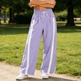 thumbnail image 2 of hotojiny Wide Leg Pants for Women Fashion High Waist Side Striped Baggy Sweat Pants Drawstring Athletic Casual Pants(Purple,Small), 2 of 6