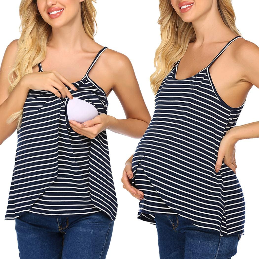 Romanstii Women's Maternity Nursing Tanks Top Camis Layered Sleeveless Pregnancy T Shirt Breastfeeding Clothes 
