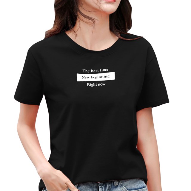 Gibobby Playera Manga Corta para Mujer Mujeres Casual Letras Impresión Diaria Camisas Cuello Redondo Manga Corta Camiseta Suelta Tee Tops Túnica Blusa(Negro,XL)