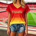 thumbnail image 2 of Women's V Neck Short Sleeve Soccer Top, Spain National Team Themed Gradient 2026 Soccer Cup Casual Match Day Outfit Shirt, 2 of 4