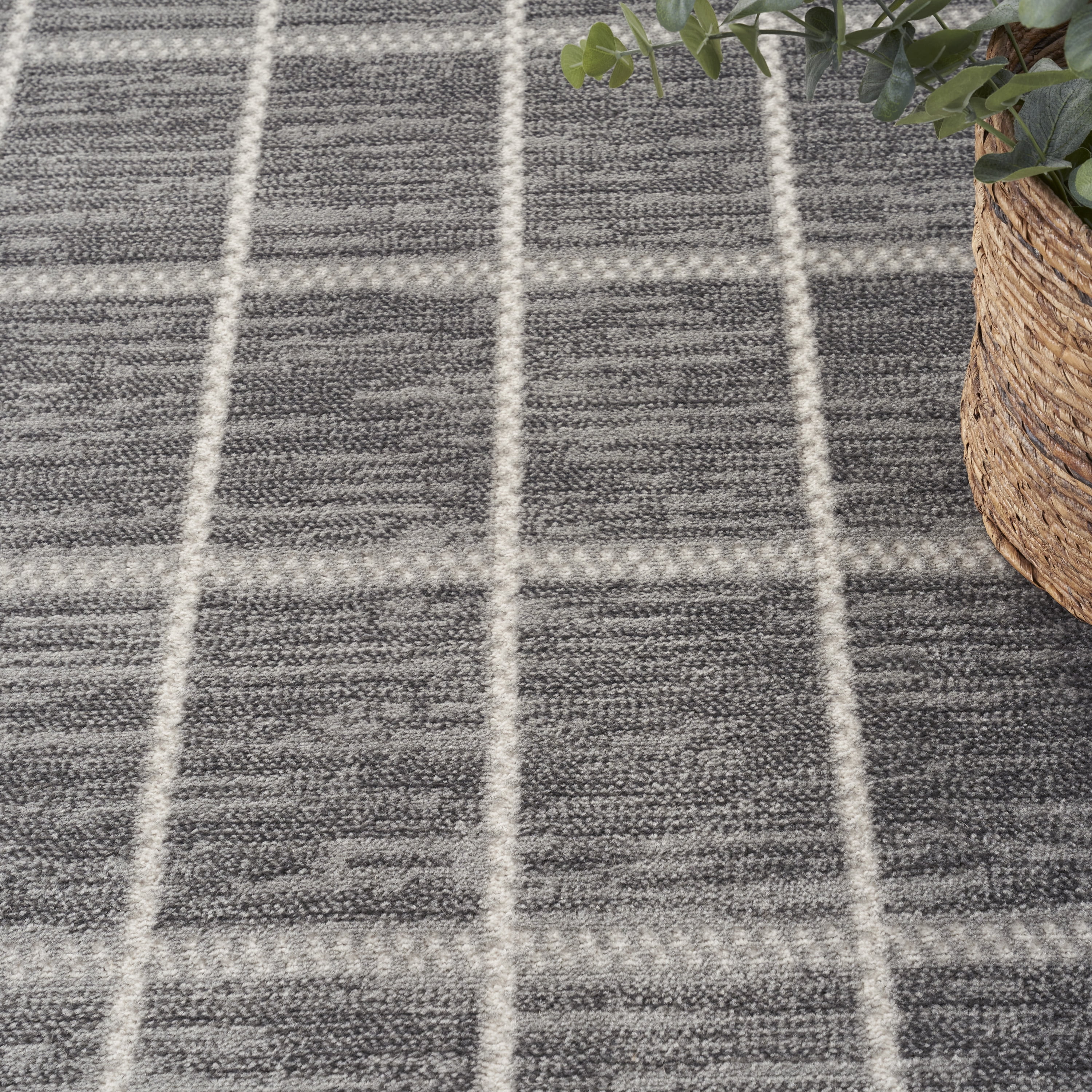 Nourison Serenity Home Geometric Grey Ivory 9' x 12' Area Rug (9x12)
