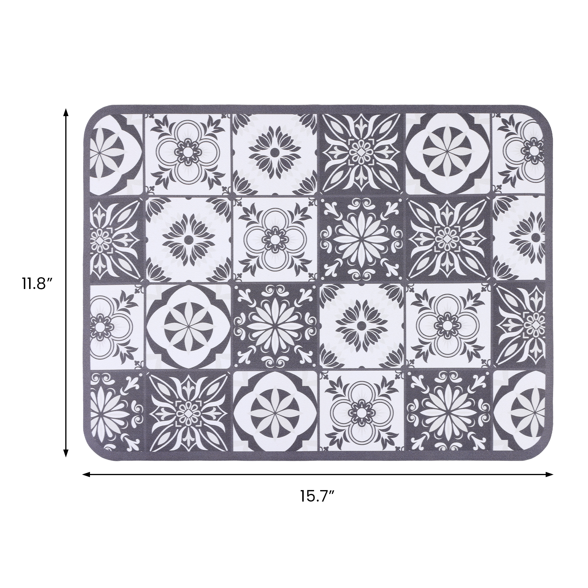 Unique Bargains Floral Design Dish Drying Mat for Dishes and Cups Grey 15.7*11.8 inch