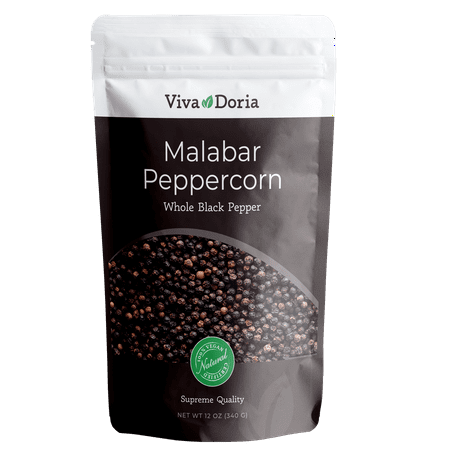 Viva Doria Malabar Peppercorn (Whole Black Pepper) For Grinder Refill, 12