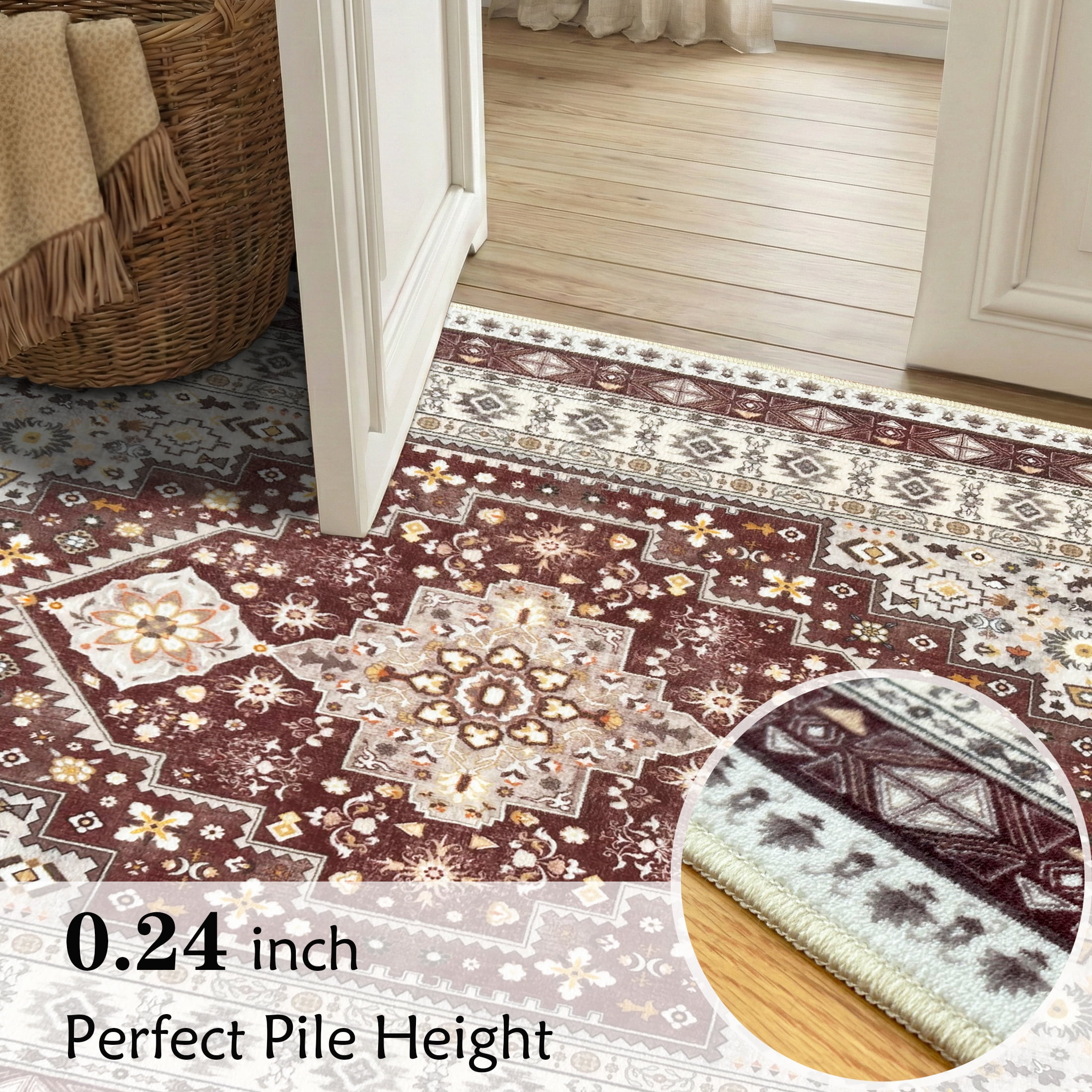 ARJINCUTE Vintage Distressed Bohemian Brown Area Rug 6' x 9' Non-Slip Washable Low Pile Floor Mat for Living Room Dining Room Bedroom
