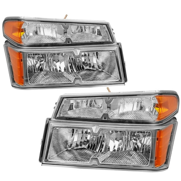 RVNI Pair Chrome Amber Side Headlights For 2004-2012 Chevy Colorado Headlamps Set