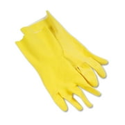 Boardwalk Flock-Lined Latex Cleaning Gloves, Large, Yellow, 12 Pairs