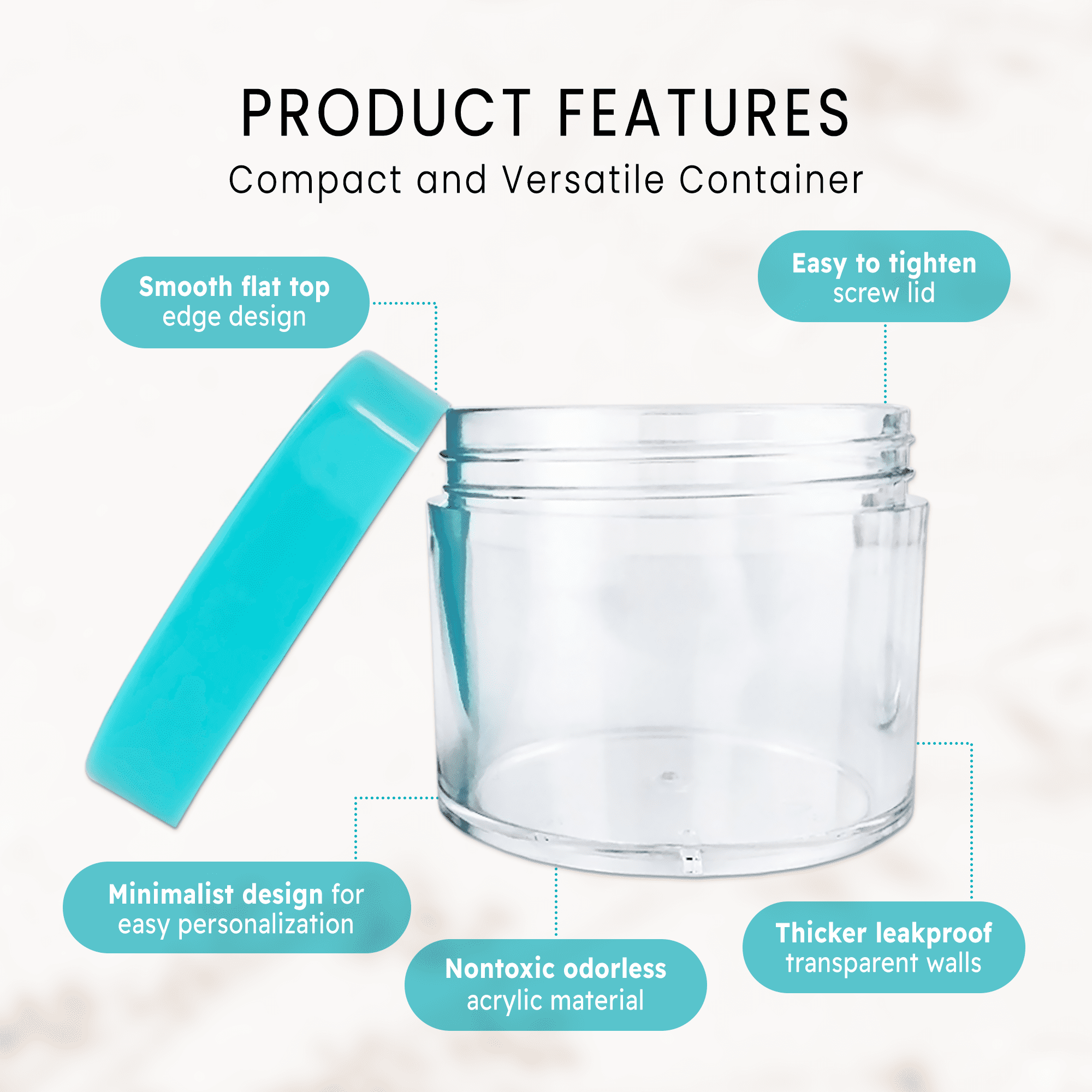 Beauticom 36 Jars High Quality 60 Gram/ML 2 Oz Thick Acrylic Sample Container Jars - BPA Free (Teal)