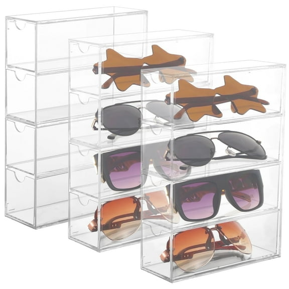 3 PCS 4-Tier Acrylic Sunglasses Organizer with 4 Drawers - Stackable Glasses Storage Box, Eyewear Display Case for Men & Women