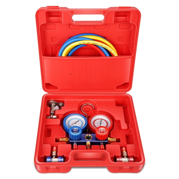R410 R-22 R134A R404 Charging Diagnose Tool 3 Way AC Manifold Gauge&5FT Hose Set