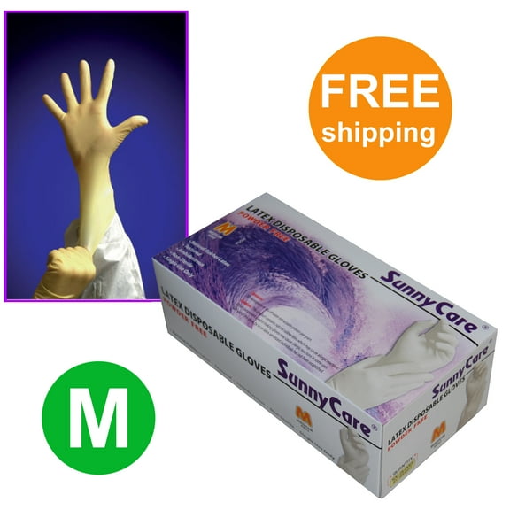 100 Pcs SunnyCare #6802 Latex Gloves Powder Free (Vinyl Nitrile Free) Size: Medium