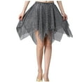 thumbnail image 2 of Nfurl Womens Sequin Tulle Skirts Elegant Ruffle Belly Dance Layered Tutu Skirt Trendy Irregular Hem Puffy Prom Party Mini Skirts Black, 2 of 5