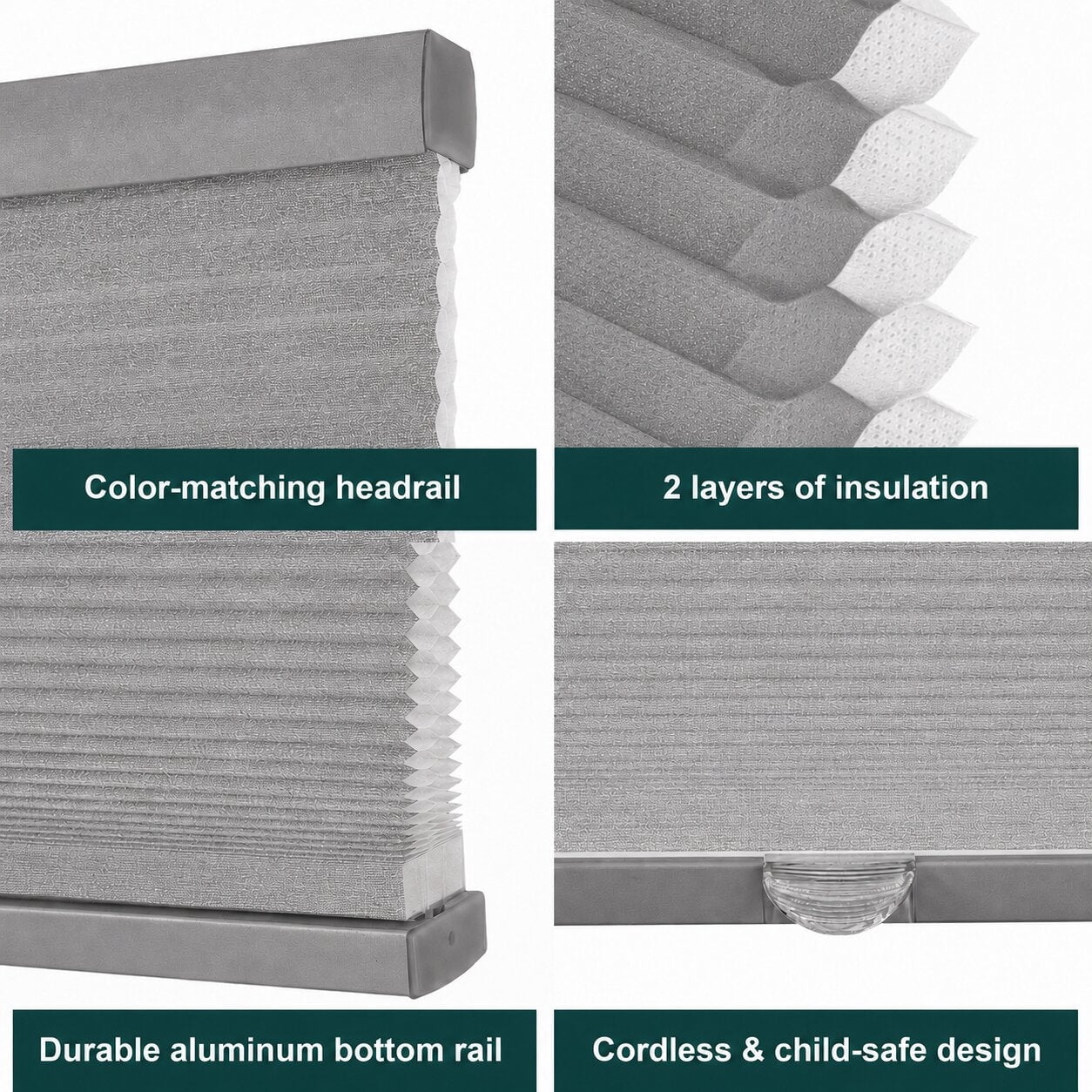 Chicology 70.75"W X 72"H Cordless Double Cell Cellular Shades Light Filtering Gray
