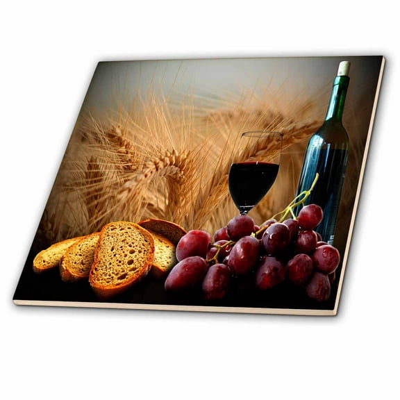 3dRose, Wine Bread Grapes, 8 Inch Ceramic Tile
