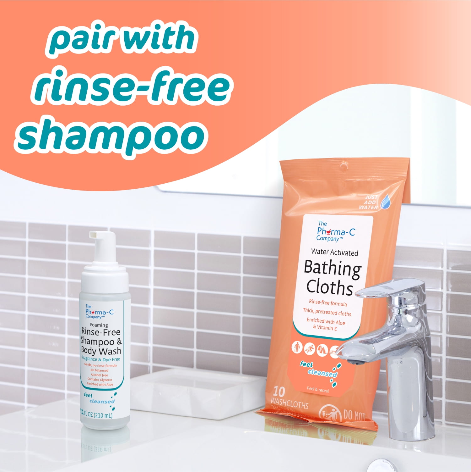Pharma-C Water-Activated No-Rinse Bathing Cloths, Fresh Scent, 10 Cloths