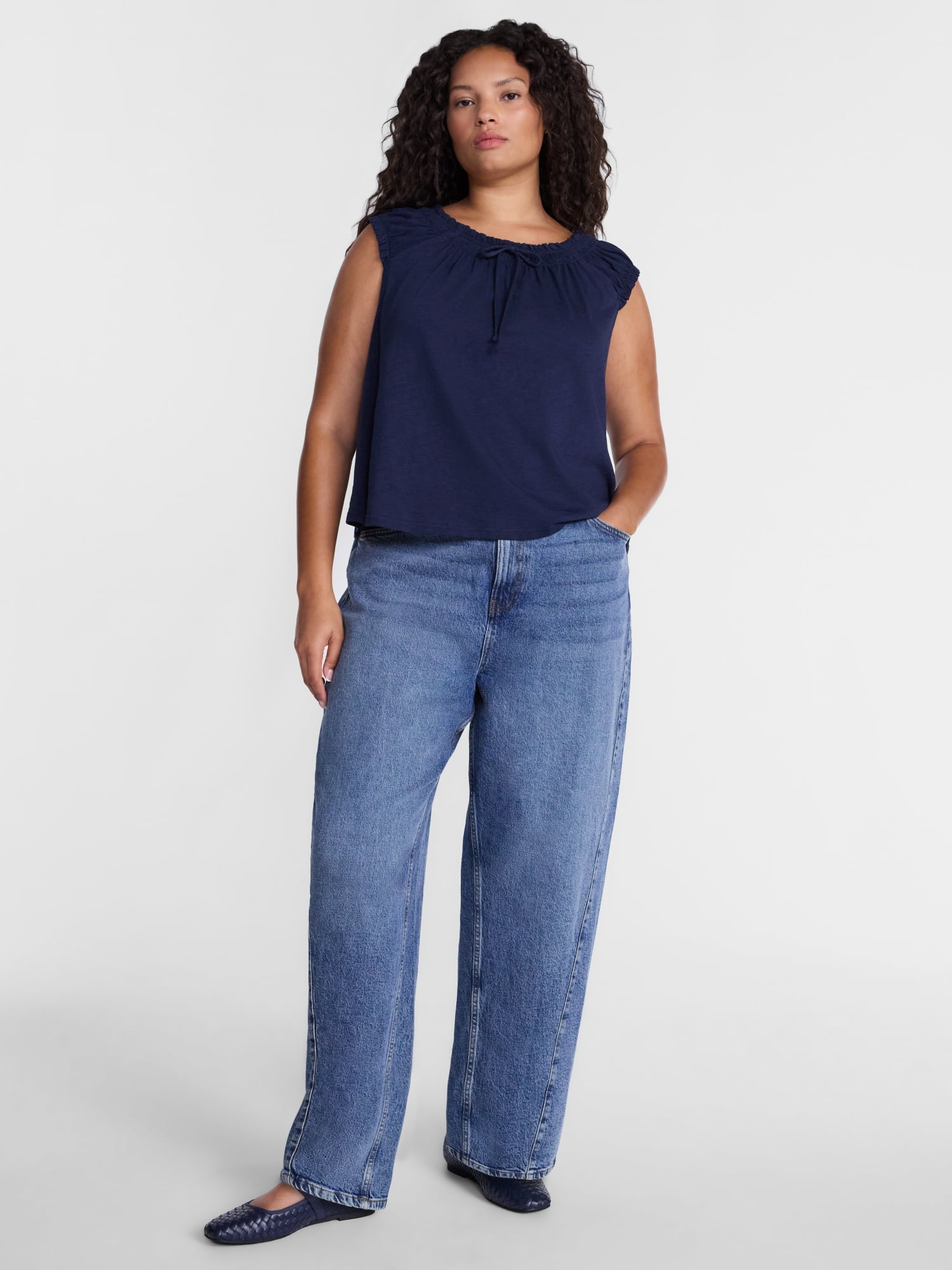 Terra & Sky Women's Plus Mid Rise Barrel Jeans, 30” Inseam, Sizes 16W-24W