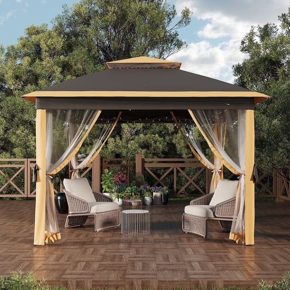 Garvee 10.82 x 10.82' Pop-Up Gazebo Tent, Adjustable Height with Mosquito Netting, Khaki